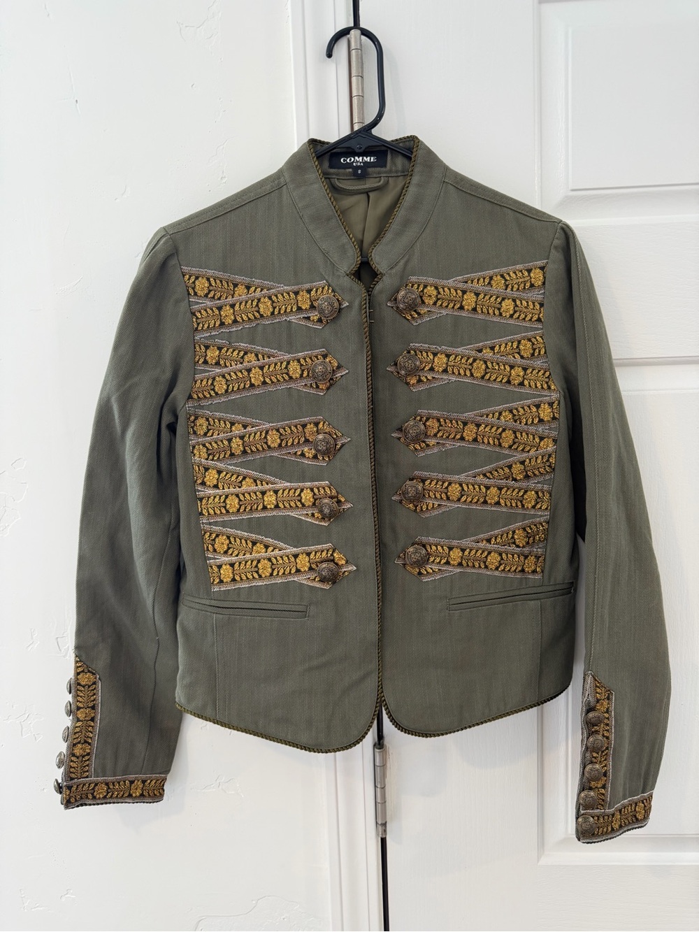 Comme des Garcons Olive Green Military-Style Embroidered Blazer Size S EUC